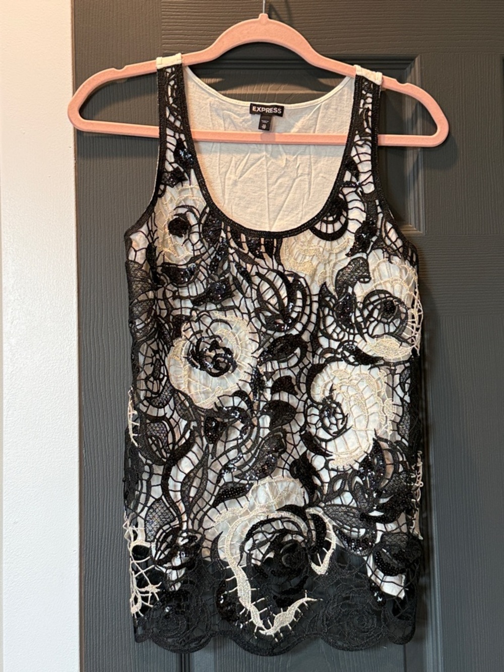 Express Black Lace Overlay Camisole with Cream Lining